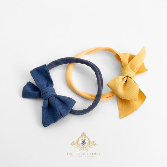 NWT Pretty Girls Bow Headbands Hair Accessory Set of 2 Mustard & Denim Blue OS - Picture 4 of 4